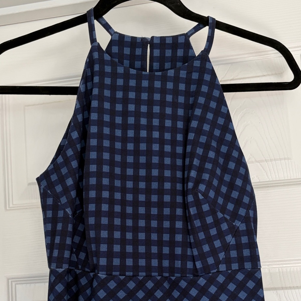 Banana Republic Navy Blue Check Halter Midi Dress